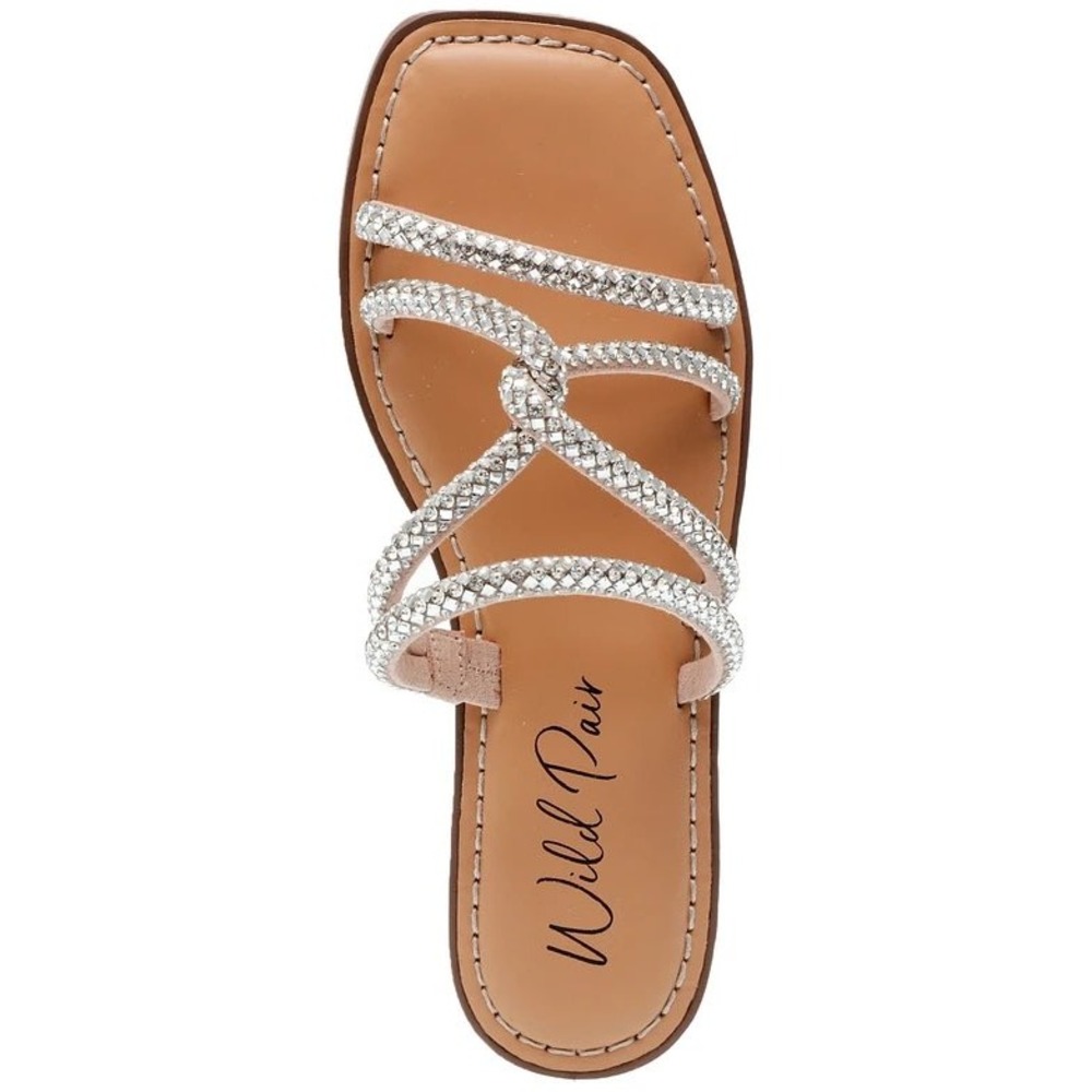 Wild Pair Gabryellf Silver Bling Rhinestone Strappy Flat Sandals Square Toe10.5M